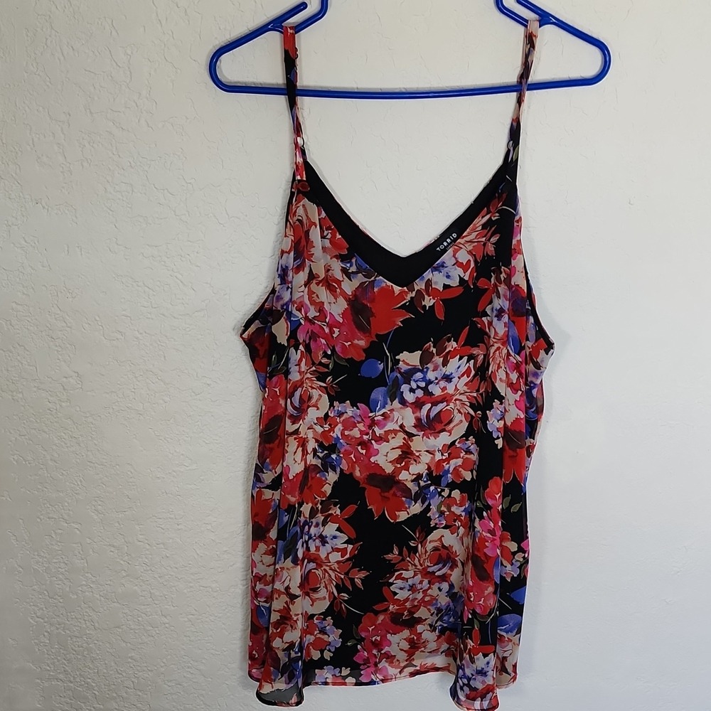 Torrid Sophie Floral Chiffon Camisole Blouse Plus‎ 3 Black Red 100% Polyester